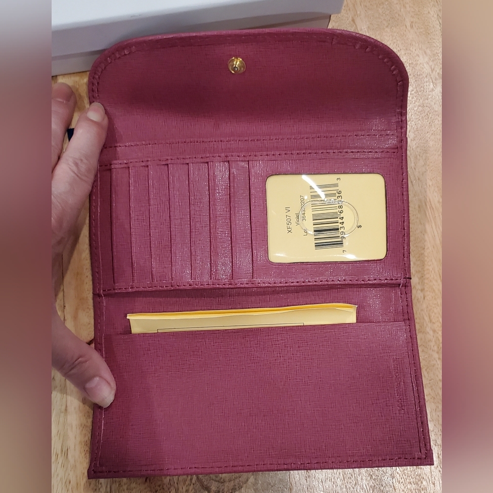 New Dooney & Bourke Saffiano Continental Clutch Checkbook Wallet Violet Purple - Picture 5 of 10